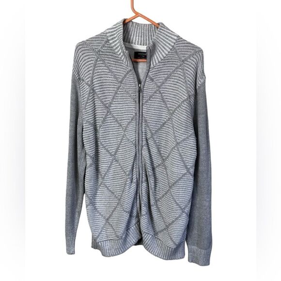 Method Men's XL Grey Diamond Stitch Mock Neck Front Zip Cardigan Sweater - Picture 1 of 5